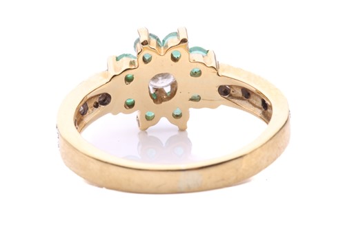 Lot 26 - An emerald and diamond cluster ring; the seven...