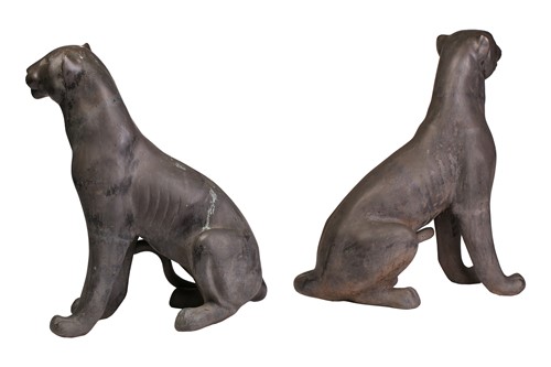 Lot 310 - A pair of seated almost life-size bronze...