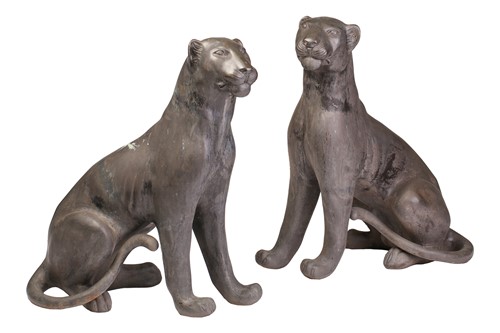 Lot 310 - A pair of seated almost life-size bronze...