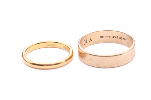 Lot 214 - A 22ct yellow gold wedding band and another;...