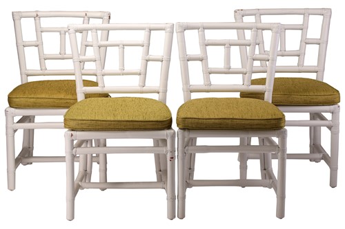 Lot 194 - A set of four white painted bamboo "Cockpen"...