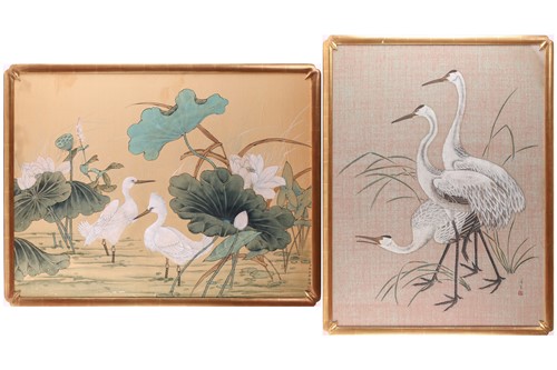 Lot 286 - 20th century Japanese, a pair of wading egrets...