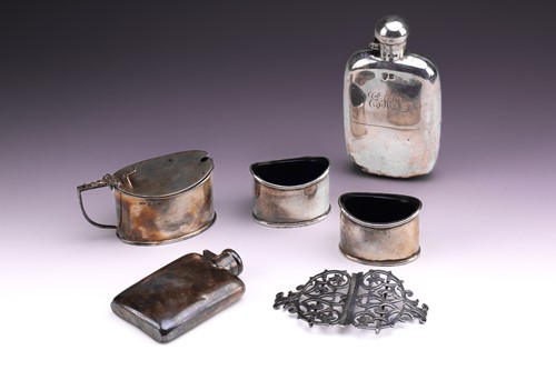 Lot 342 - A silver hip flask rounded rectangular, with...