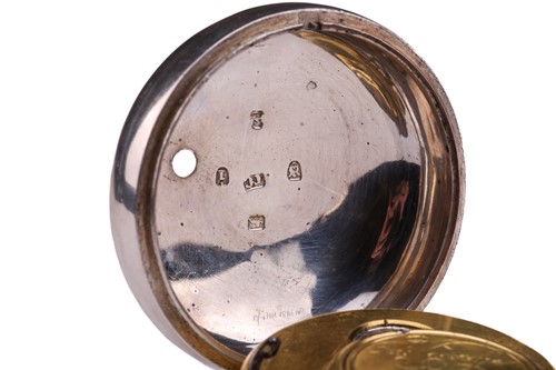 Lot 410 - A silver pair cased calendar pocket watch by...