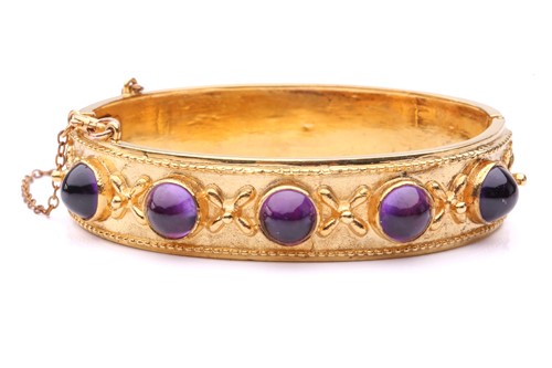 Lot 187 - A Late Victorian five-stone amethyst hinged...