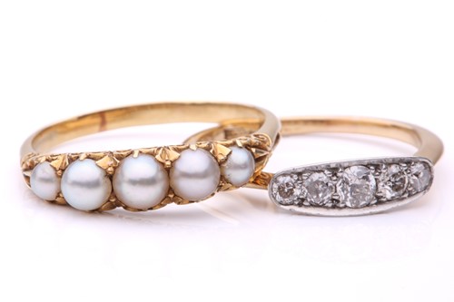 Lot 239 - A pearl half-hoop ring and a diamond half-hoop...