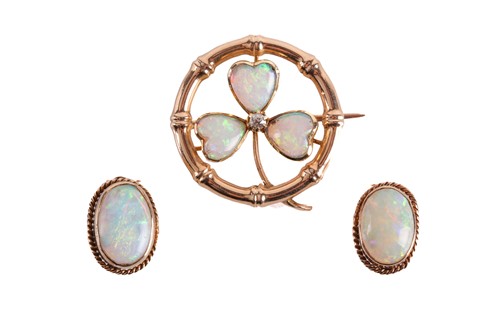 Lot 4 - A precious opal clover brooch and a pair of...