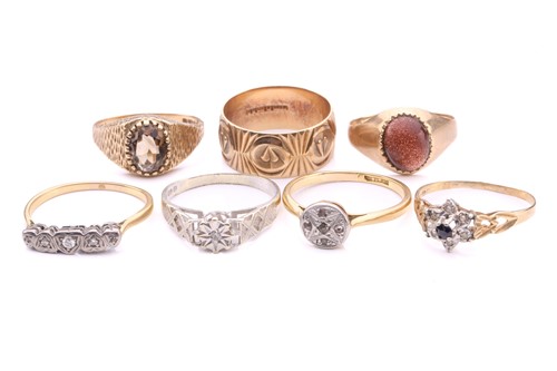 Lot 252 - A collection of seven rings, comprising a 9ct...