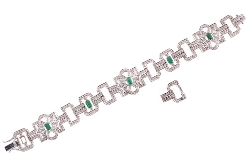 Lot 26 - An Art Deco-style emerald and diamond bracelet,...