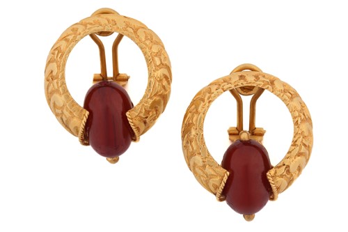 Lot 53 - A pair of hoop earrings in 18ct yellow gold,...