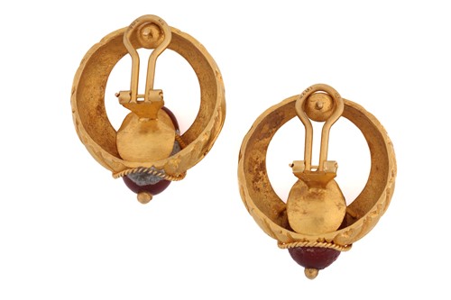 Lot 53 - A pair of hoop earrings in 18ct yellow gold,...