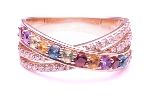 Lot 69 - Le Vian. A diamond and gem set crossover ring;...
