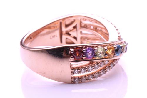 Lot 69 - Le Vian. A diamond and gem set crossover ring;...