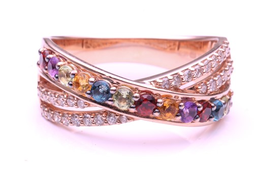 Lot 69 - Le Vian. A diamond and gem set crossover ring;...
