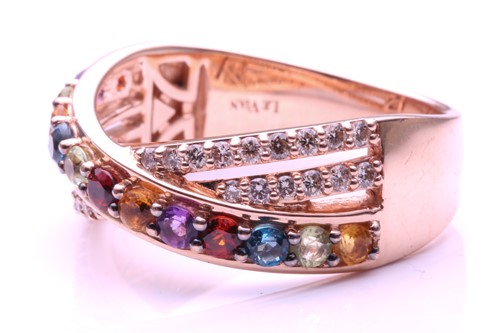Lot 69 - Le Vian. A diamond and gem set crossover ring;...