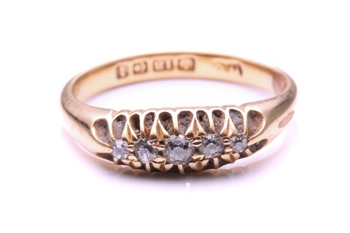 Lot 114 - An Edwardian five stone half hoop diamond ring;...