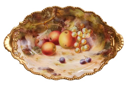 Lot 570 - A Royal Worcester fruit-painted lozenge form...