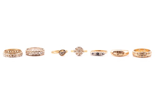 Lot 151 - A collection of seven rings, comprising of a...