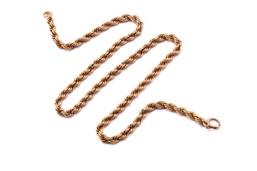 Lot 135 - A yellow metal rope twist necklace to a jump...