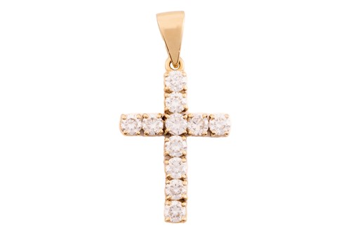 Lot 250 - A diamond cross pendant in 18ct yellow gold,...