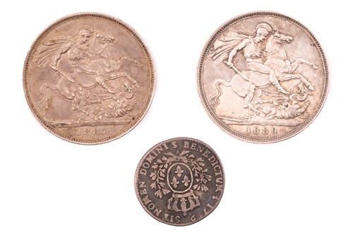 Lot 407 - Two United Kingdom milled silver coins and one...