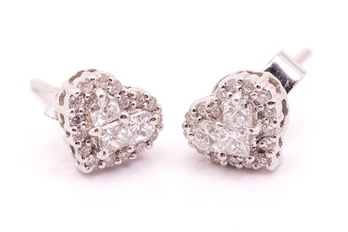 Lot 127 - A pair of heart-shaped diamond ear studs, each...