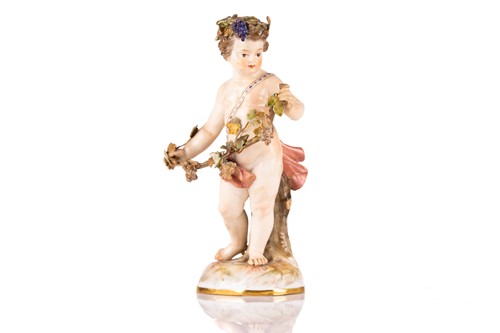 Lot 576 - A Meissen figure emblematic of Autumn, 19th...