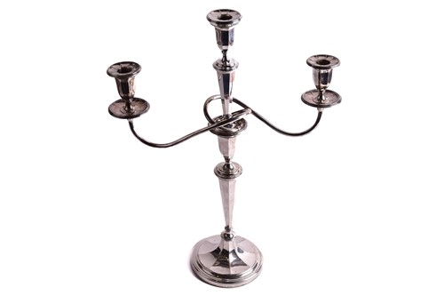 Lot 351 - A George V silver three-branch candelabra, of...