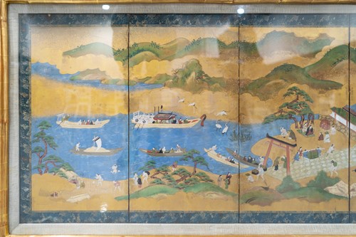 Lot 535 - A Japanese six panel low screen, Byobu, Edo,...