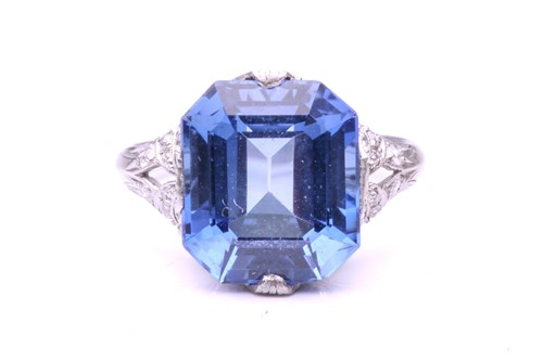 Lot 255 - A Belle Epoque sapphire and diamond ring; the...