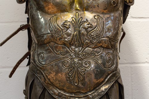 Lot 604 - A partial suit of film prop Roman armour in...