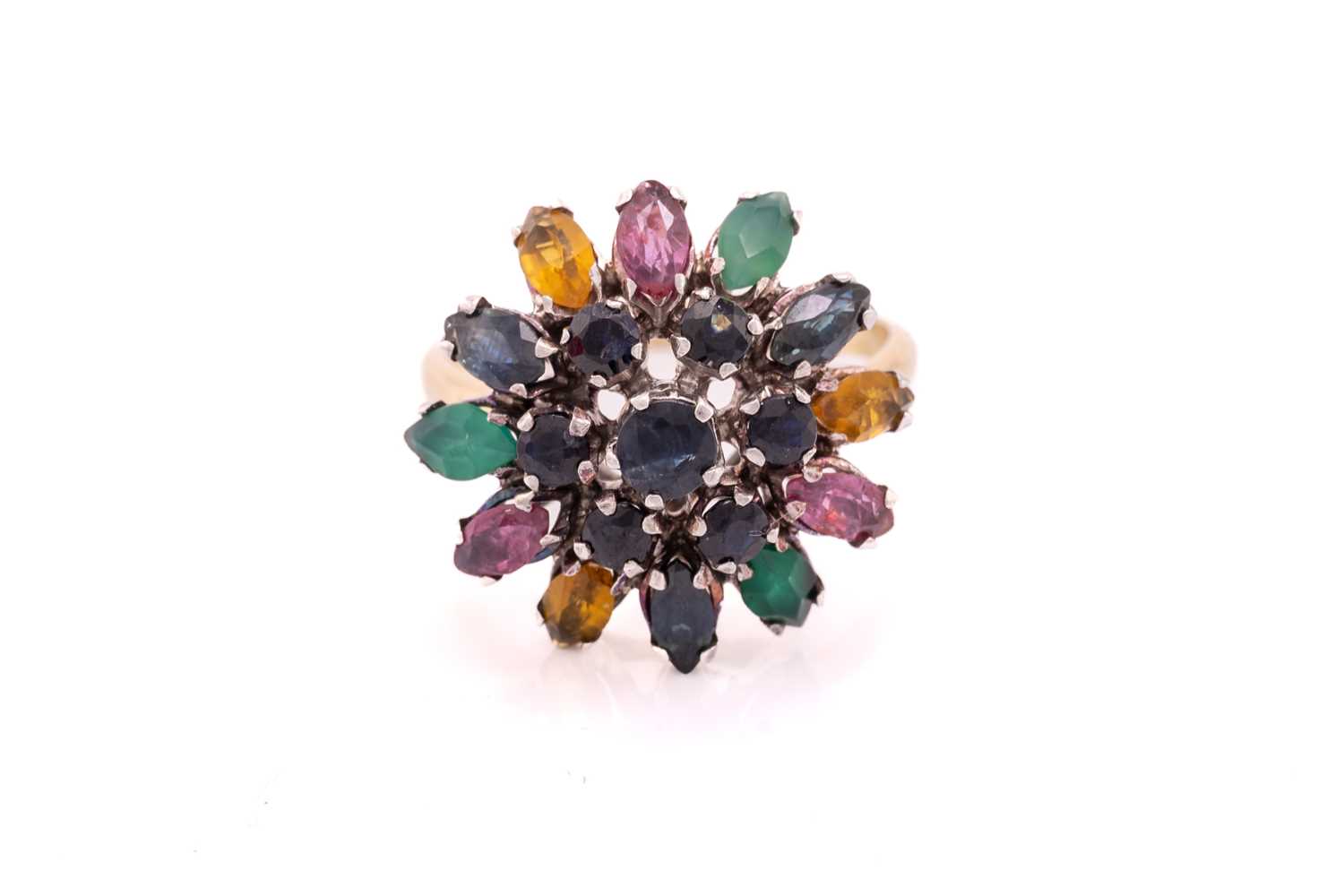 Lot 212 - A gem-set flower dome ring, centred with a...