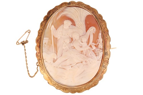 Lot 18 - A large Victorian shell cameo brooch with a...