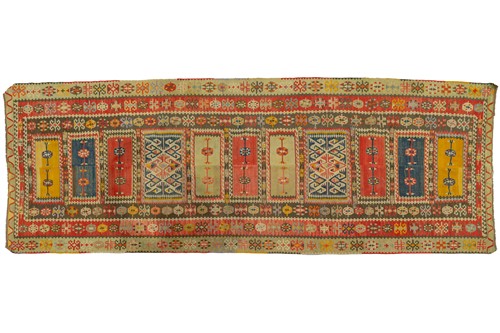 Lot 116 - An old Turkish panelled ground kilim, each...