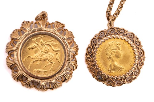 Lot 6 - An Isle of Man sovereign in pendant mount, and...