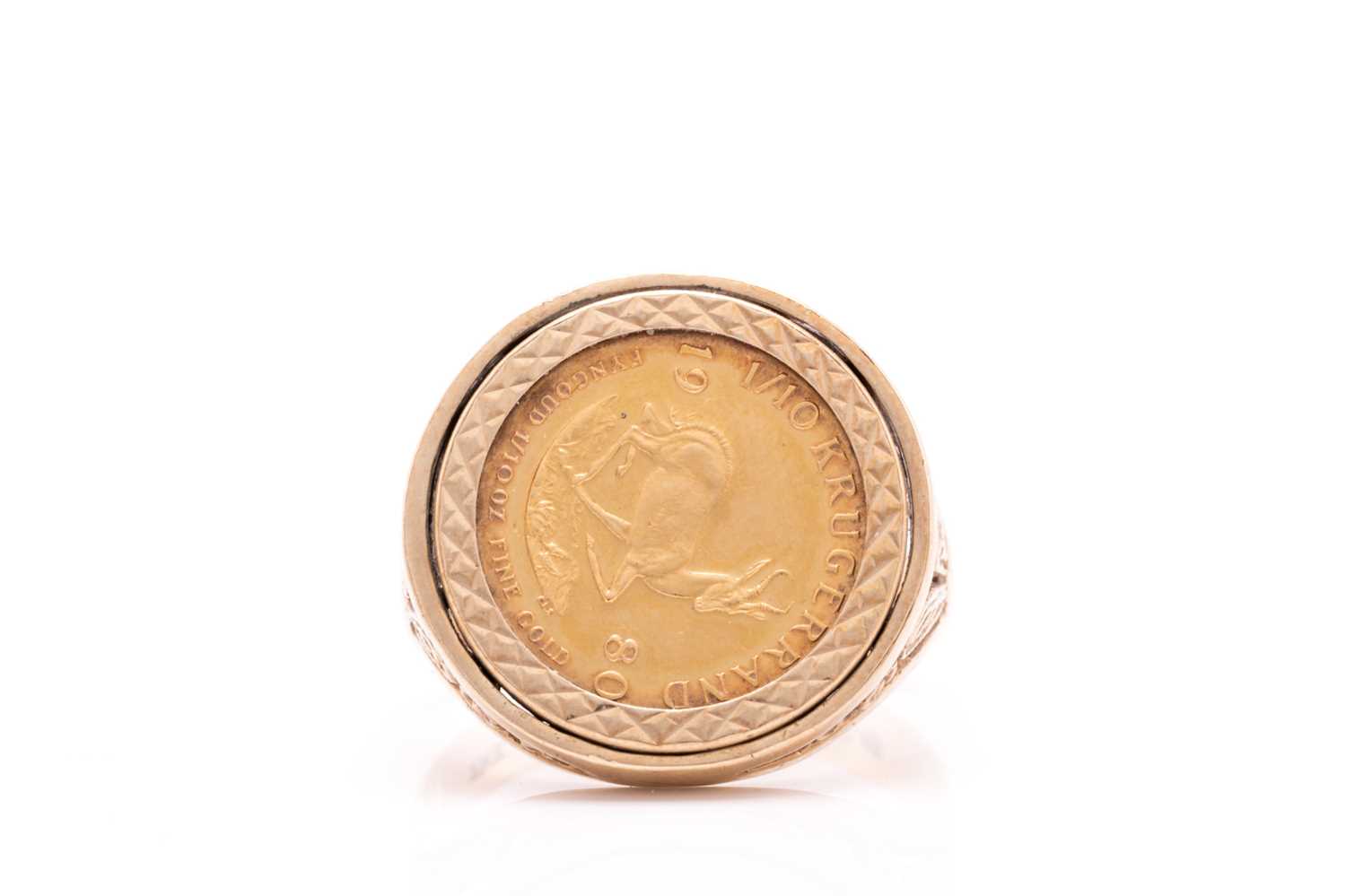 Sample Coin With Inset Lettering Lot 193 - A South African coin inset signet ring in