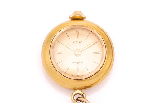 Lot 219 - A yellow metal belcher chain and pendant watch,...