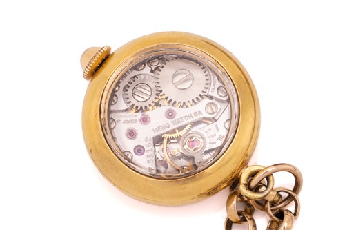 Lot 219 - A yellow metal belcher chain and pendant watch,...