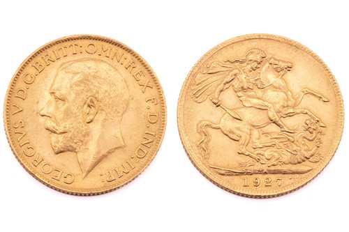 Lot 179 - A George V sovereign, dated 1927, South Africa...