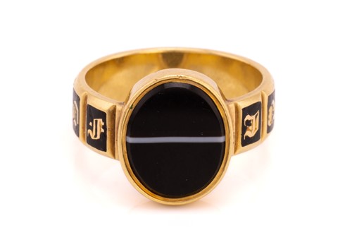 Lot 247 - A Victorian mourning ring, set with an oval...