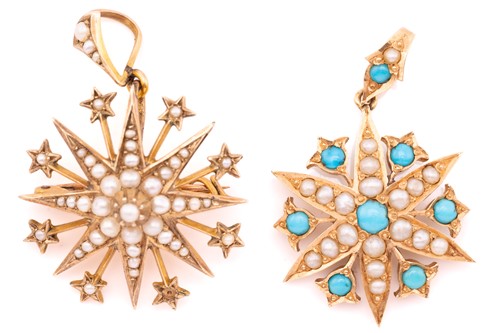 Lot 355 - Two gem-set star pendants; the first consists...