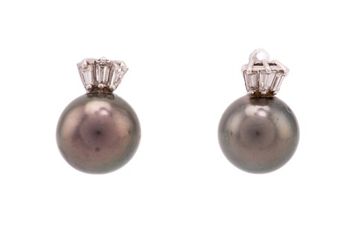 Lot 52 - A pair of Tahitian pearl stud earrings, each...