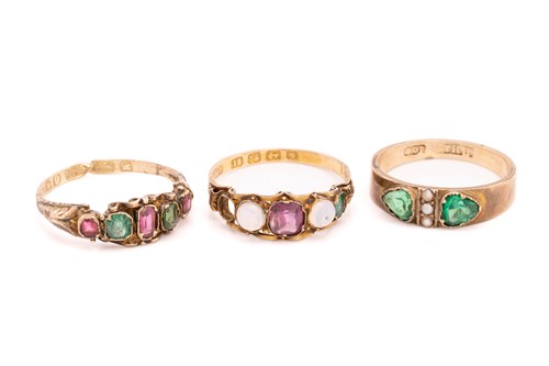 Lot 227 - three gem-set gold rings; to include a 12ct...