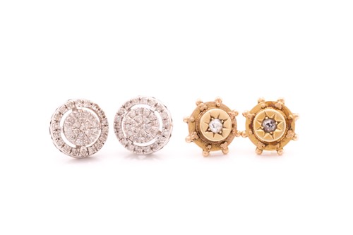 Lot 163 - Two pairs of diamond set earrings, the first...