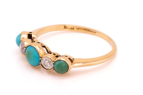Lot 45 - A turquoise and diamond half hoop ring,...
