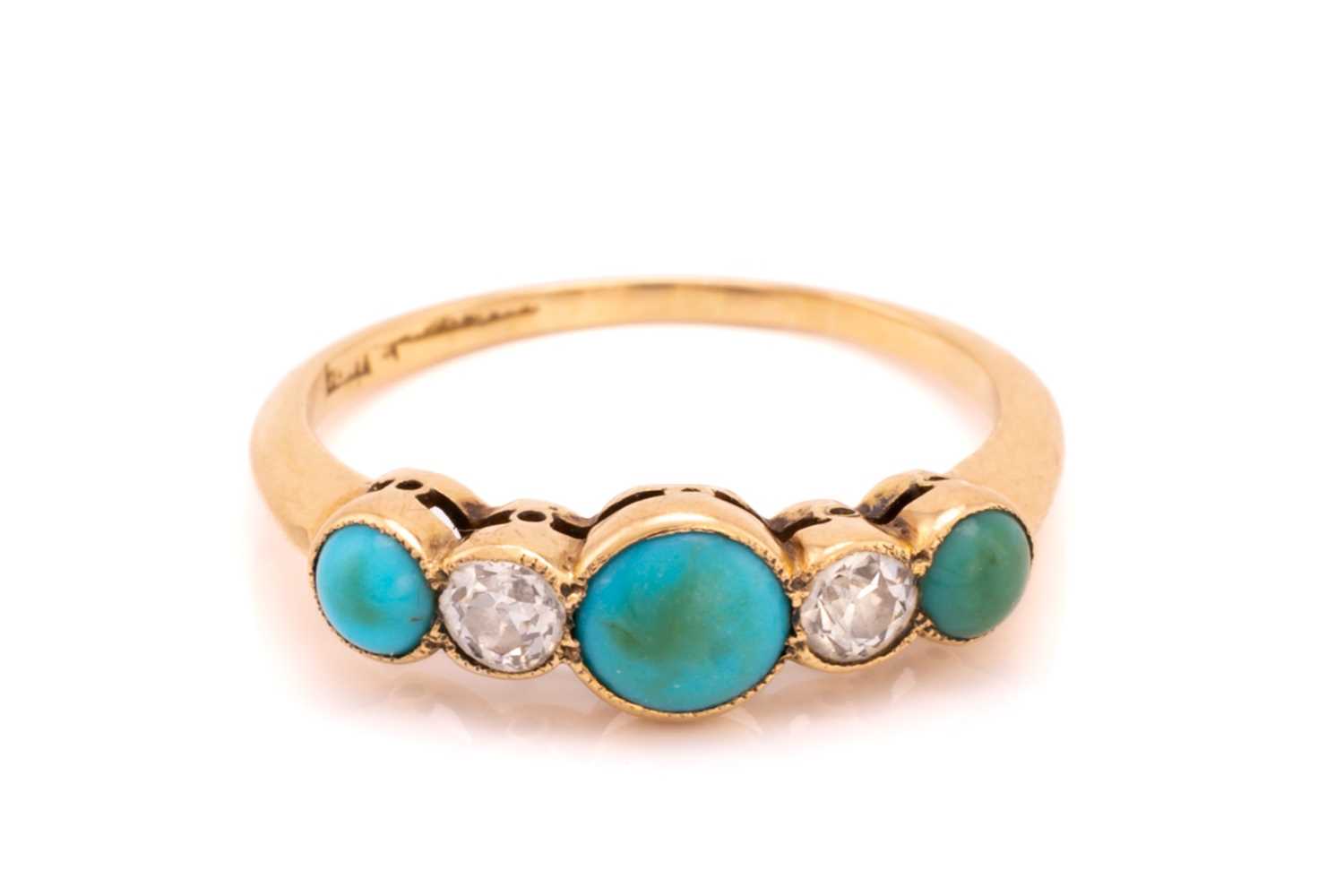 Lot 45 - A turquoise and diamond half hoop ring,...