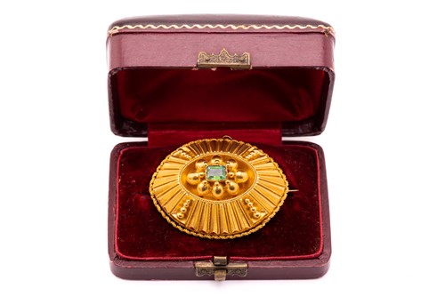 Lot 89 - An Etruscan Revival brooch set with a foiled...