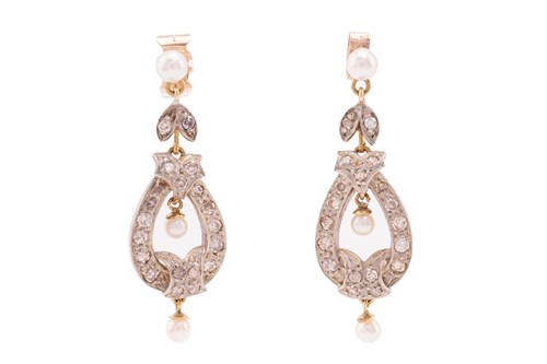 Lot 86 - A pair of Belle Époque style pearl and diamond...