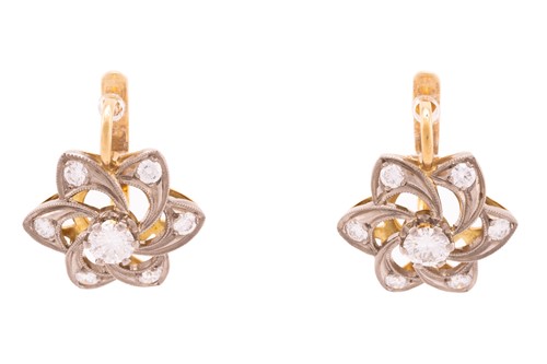 Lot 167 - A pair of Russian diamond cluster earrings, of...