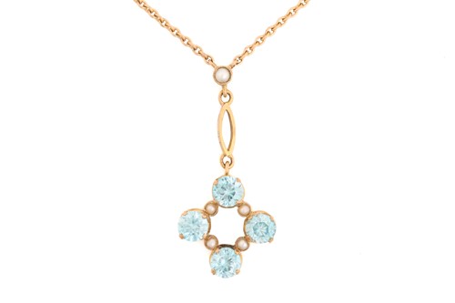 Lot 61 - A zircon and seed pearl pendant on chain,...